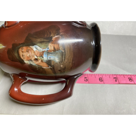 Antique 3 Handle Portrait Cup Mug Ceramic Ombre Red To Brown/Germany Signed - Picture 7 of 10